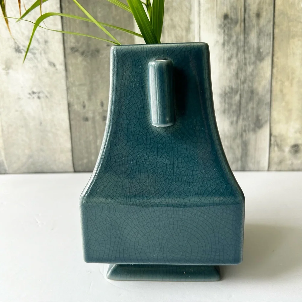 🌴 Elegant West Elm One-of-a-Kind Rare Serene Jade Blue Ceramic Vase
